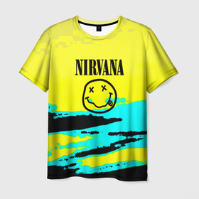 Мужская футболка 3D с принтом Nirvana краски кислотные в Курске, 100% полиэфир | прямой крой, круглый вырез горловины, длина до линии бедер | Тематика изображения на принте: 