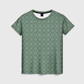 Женская футболка 3D с принтом Кружевной узор зелёный в Тюмени, 100% полиэфир ( синтетическое хлопкоподобное полотно) | прямой крой, круглый вырез горловины, длина до линии бедер | 