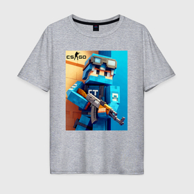 Мужская футболка хлопок Oversize с принтом Counter Strike and Minecraft   collaboration в Тюмени, 100% хлопок | свободный крой, круглый ворот, “спинка” длиннее передней части | Тематика изображения на принте: 