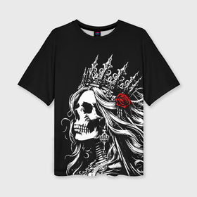Женская футболка oversize 3D с принтом Королева скелетов и красная роза в Кировске,  |  | 