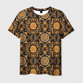 Мужская футболка 3D с принтом Золоте классические узоры паттерн из ткани в Белгороде, 100% полиэфир | прямой крой, круглый вырез горловины, длина до линии бедер | 