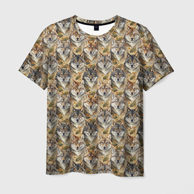 Мужская футболка 3D с принтом Мотив с мордами волков в Белгороде, 100% полиэфир | прямой крой, круглый вырез горловины, длина до линии бедер | Тематика изображения на принте: 