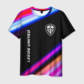 Мужская футболка 3D с принтом Leeds United speed game lights в Кировске, 100% полиэфир | прямой крой, круглый вырез горловины, длина до линии бедер | Тематика изображения на принте: 