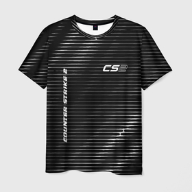 Мужская футболка 3D с принтом Counter Strike 2 metal game lines в Тюмени, 100% полиэфир | прямой крой, круглый вырез горловины, длина до линии бедер | Тематика изображения на принте: 