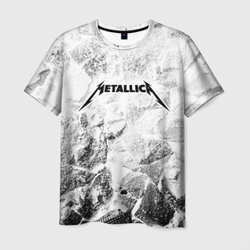 Мужская футболка 3D с принтом Metallica white graphite в Белгороде, 100% полиэфир | прямой крой, круглый вырез горловины, длина до линии бедер | 