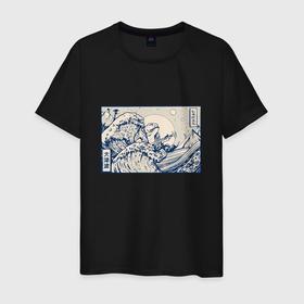 Мужская футболка хлопок с принтом Лягушка на волнах Канагавы в Белгороде, 100% хлопок | прямой крой, круглый вырез горловины, длина до линии бедер, слегка спущенное плечо. | Тематика изображения на принте: 