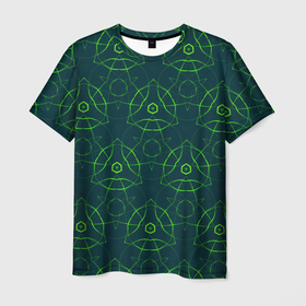 Мужская футболка 3D с принтом Зелёный неоновый паттерн , 100% полиэфир | прямой крой, круглый вырез горловины, длина до линии бедер | 