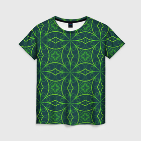 Женская футболка 3D с принтом Зелёный неоновый паттерн в Санкт-Петербурге, 100% полиэфир ( синтетическое хлопкоподобное полотно) | прямой крой, круглый вырез горловины, длина до линии бедер | 