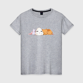 Женская футболка хлопок с принтом Корзинка фруктов Кё Сома кот в Тюмени, 100% хлопок | прямой крой, круглый вырез горловины, длина до линии бедер, слегка спущенное плечо | 