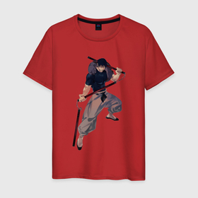 Мужская футболка хлопок с принтом Магическая битва Тодзи Фусигуро в Тюмени, 100% хлопок | прямой крой, круглый вырез горловины, длина до линии бедер, слегка спущенное плечо. | 