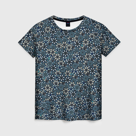 Женская футболка 3D с принтом Тёмно бирюзовый стилизованный цветочный в Белгороде, 100% полиэфир ( синтетическое хлопкоподобное полотно) | прямой крой, круглый вырез горловины, длина до линии бедер | 