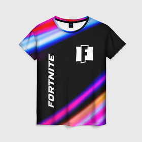 Женская футболка 3D с принтом Fortnite speed game lights в Курске, 100% полиэфир ( синтетическое хлопкоподобное полотно) | прямой крой, круглый вырез горловины, длина до линии бедер | 