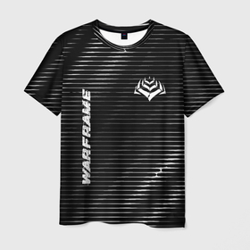 Мужская футболка 3D с принтом Warframe metal game lines , 100% полиэфир | прямой крой, круглый вырез горловины, длина до линии бедер | 