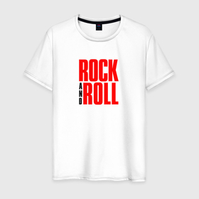Мужская футболка хлопок с принтом Rock and roll typography в Санкт-Петербурге, 100% хлопок | прямой крой, круглый вырез горловины, длина до линии бедер, слегка спущенное плечо. | 