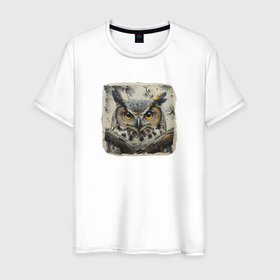 Мужская футболка хлопок с принтом Альфа сова в Тюмени, 100% хлопок | прямой крой, круглый вырез горловины, длина до линии бедер, слегка спущенное плечо. | Тематика изображения на принте: 