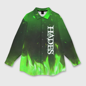 Мужская рубашка oversize 3D с принтом Logo Hades green hell fire в Кировске,  |  | Тематика изображения на принте: 