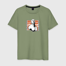 Мужская футболка хлопок с принтом Бронсон мем в Екатеринбурге, 100% хлопок | прямой крой, круглый вырез горловины, длина до линии бедер, слегка спущенное плечо. | Тематика изображения на принте: 