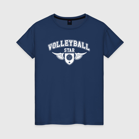 Женская футболка хлопок с принтом Волейбольная звезда в Белгороде, 100% хлопок | прямой крой, круглый вырез горловины, длина до линии бедер, слегка спущенное плечо | 