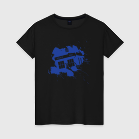 Женская футболка хлопок с принтом Tardis blue в Петрозаводске, 100% хлопок | прямой крой, круглый вырез горловины, длина до линии бедер, слегка спущенное плечо | Тематика изображения на принте: 