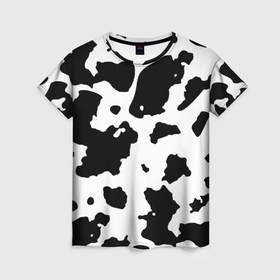 Женская футболка 3D с принтом Черно белый коровий узор в Рязани, 100% полиэфир ( синтетическое хлопкоподобное полотно) | прямой крой, круглый вырез горловины, длина до линии бедер | 