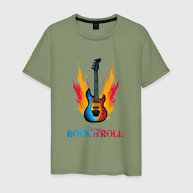 Мужская футболка хлопок с принтом Rocknroll grunge в Екатеринбурге, 100% хлопок | прямой крой, круглый вырез горловины, длина до линии бедер, слегка спущенное плечо. | 