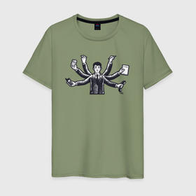 Мужская футболка хлопок с принтом Деловой человек в Белгороде, 100% хлопок | прямой крой, круглый вырез горловины, длина до линии бедер, слегка спущенное плечо. | 
