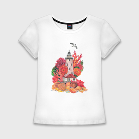 Женская футболка хлопок Slim с принтом Цветущий маяк в Тюмени,  |  | 