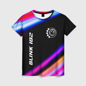 Женская футболка 3D с принтом Blink 182 neon rock lights , 100% полиэфир ( синтетическое хлопкоподобное полотно) | прямой крой, круглый вырез горловины, длина до линии бедер | 