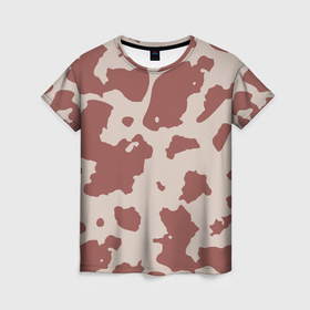 Женская футболка 3D с принтом Коровий паттерн коричневого цвета в Петрозаводске, 100% полиэфир ( синтетическое хлопкоподобное полотно) | прямой крой, круглый вырез горловины, длина до линии бедер | 