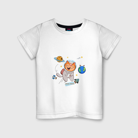 Детская футболка хлопок с принтом Кот Марс в космосе в Белгороде, 100% хлопок | круглый вырез горловины, полуприлегающий силуэт, длина до линии бедер | Тематика изображения на принте: 
