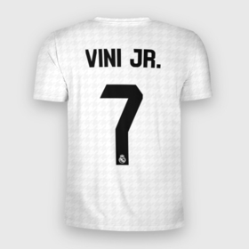 Мужская футболка 3D Slim с принтом Винисиус Реал Мадрид форма 24 25 в Санкт-Петербурге, 100% полиэстер с улучшенными характеристиками | приталенный силуэт, круглая горловина, широкие плечи, сужается к линии бедра | Тематика изображения на принте: 