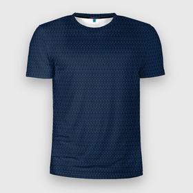 Мужская футболка 3D Slim с принтом Тёмный синий текстурированный полосы ромбы в Курске, 100% полиэстер с улучшенными характеристиками | приталенный силуэт, круглая горловина, широкие плечи, сужается к линии бедра | Тематика изображения на принте: 