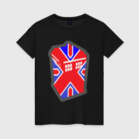Женская футболка хлопок с принтом Тардис Британия в Курске, 100% хлопок | прямой крой, круглый вырез горловины, длина до линии бедер, слегка спущенное плечо | 