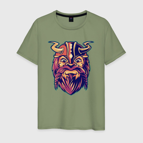 Мужская футболка хлопок с принтом Viking warrior в Екатеринбурге, 100% хлопок | прямой крой, круглый вырез горловины, длина до линии бедер, слегка спущенное плечо. | 
