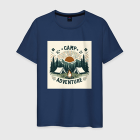 Мужская футболка хлопок с принтом Кемпинг лагерь приключений в стиле ретро винтаж в Курске, 100% хлопок | прямой крой, круглый вырез горловины, длина до линии бедер, слегка спущенное плечо. | 