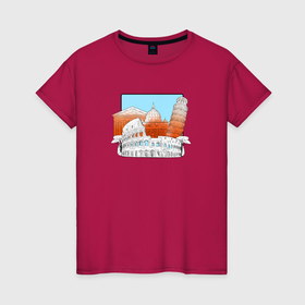 Женская футболка хлопок с принтом Италия достопримечательности в Санкт-Петербурге, 100% хлопок | прямой крой, круглый вырез горловины, длина до линии бедер, слегка спущенное плечо | 