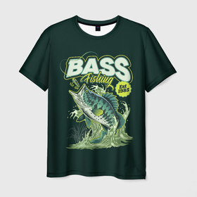 Мужская футболка 3D с принтом Bass fishing в Новосибирске, 100% полиэфир | прямой крой, круглый вырез горловины, длина до линии бедер | Тематика изображения на принте: 