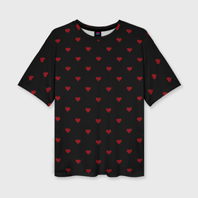 Женская футболка oversize 3D с принтом Чёрный в красные маленькие сердечки в Новосибирске,  |  | 
