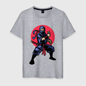 Мужская футболка хлопок с принтом Warrior ninja в Тюмени, 100% хлопок | прямой крой, круглый вырез горловины, длина до линии бедер, слегка спущенное плечо. | Тематика изображения на принте: 