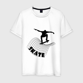 Мужская футболка хлопок с принтом Скейтер скейтборд спорт в Кировске, 100% хлопок | прямой крой, круглый вырез горловины, длина до линии бедер, слегка спущенное плечо. | 