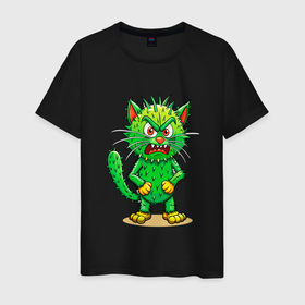 Мужская футболка хлопок с принтом Нейросеть   голодный и злой кот в Кировске, 100% хлопок | прямой крой, круглый вырез горловины, длина до линии бедер, слегка спущенное плечо. | 