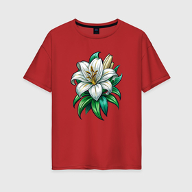 Женская футболка хлопок Oversize с принтом Белая лилия в Белгороде, 100% хлопок | свободный крой, круглый ворот, спущенный рукав, длина до линии бедер
 | 
