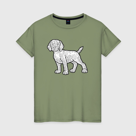 Женская футболка хлопок с принтом Добрый щеночек , 100% хлопок | прямой крой, круглый вырез горловины, длина до линии бедер, слегка спущенное плечо | 