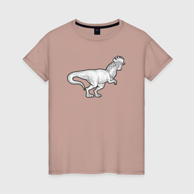 Женская футболка хлопок с принтом Петух динозавр в Новосибирске, 100% хлопок | прямой крой, круглый вырез горловины, длина до линии бедер, слегка спущенное плечо | 