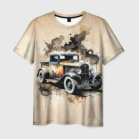 Мужская футболка 3D с принтом Retro monster truck , 100% полиэфир | прямой крой, круглый вырез горловины, длина до линии бедер | 