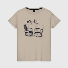 Женская футболка хлопок с принтом Виски в бокалах в Новосибирске, 100% хлопок | прямой крой, круглый вырез горловины, длина до линии бедер, слегка спущенное плечо | 