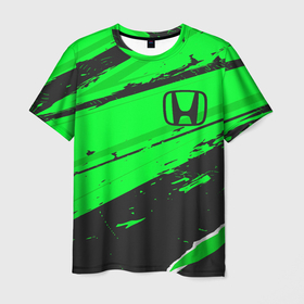 Мужская футболка 3D с принтом Honda sport green в Петрозаводске, 100% полиэфир | прямой крой, круглый вырез горловины, длина до линии бедер | 