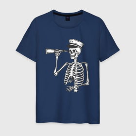 Мужская футболка хлопок с принтом Скелет капитан в Курске, 100% хлопок | прямой крой, круглый вырез горловины, длина до линии бедер, слегка спущенное плечо. | 