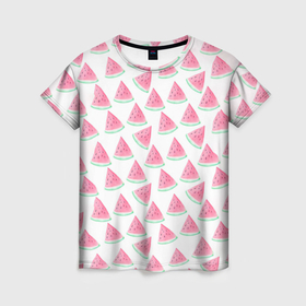 Женская футболка 3D с принтом Летнее арбузное настроение в Кировске, 100% полиэфир ( синтетическое хлопкоподобное полотно) | прямой крой, круглый вырез горловины, длина до линии бедер | 