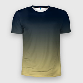 Мужская футболка 3D Slim с принтом Градиент тёмно синий в оливковый в Екатеринбурге, 100% полиэстер с улучшенными характеристиками | приталенный силуэт, круглая горловина, широкие плечи, сужается к линии бедра | 